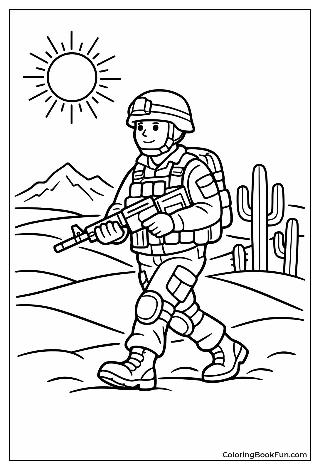 Soldier Walks Desert Dunes