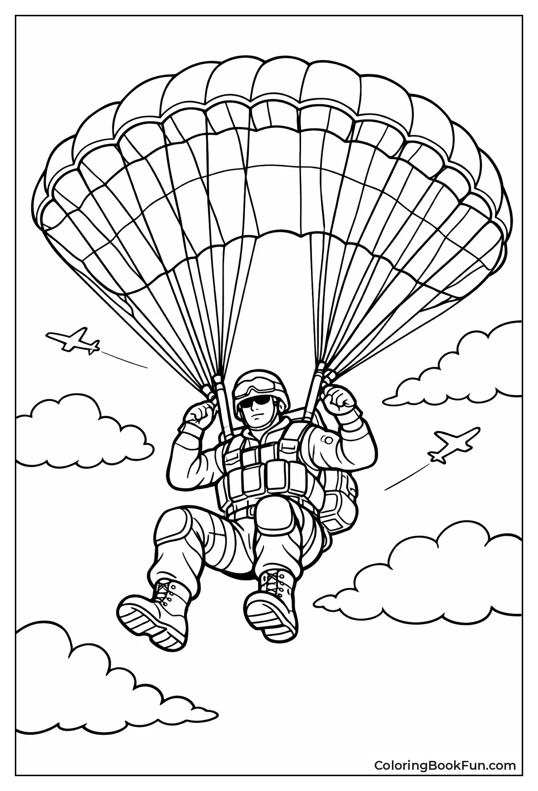 Soldier Jumps with Parachute