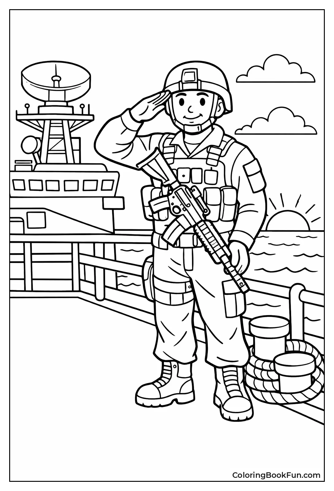 Soldier Guards Ship Deck