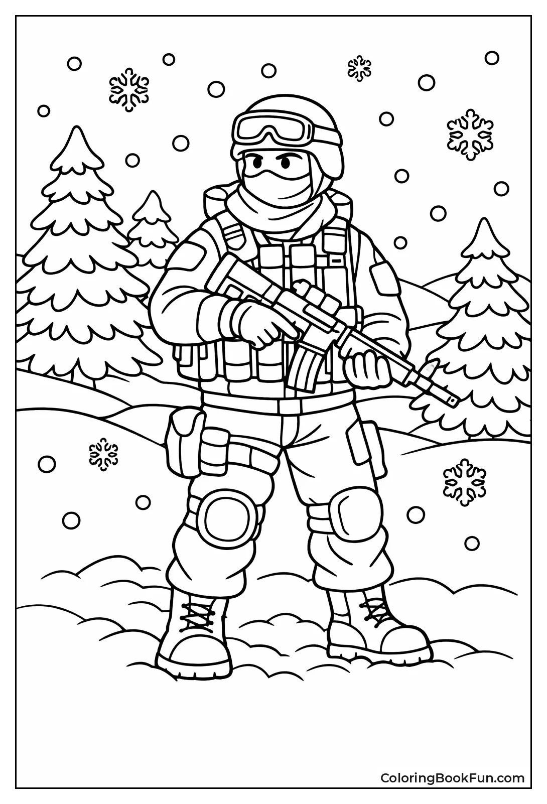 Soldier Guards Snowy Forest