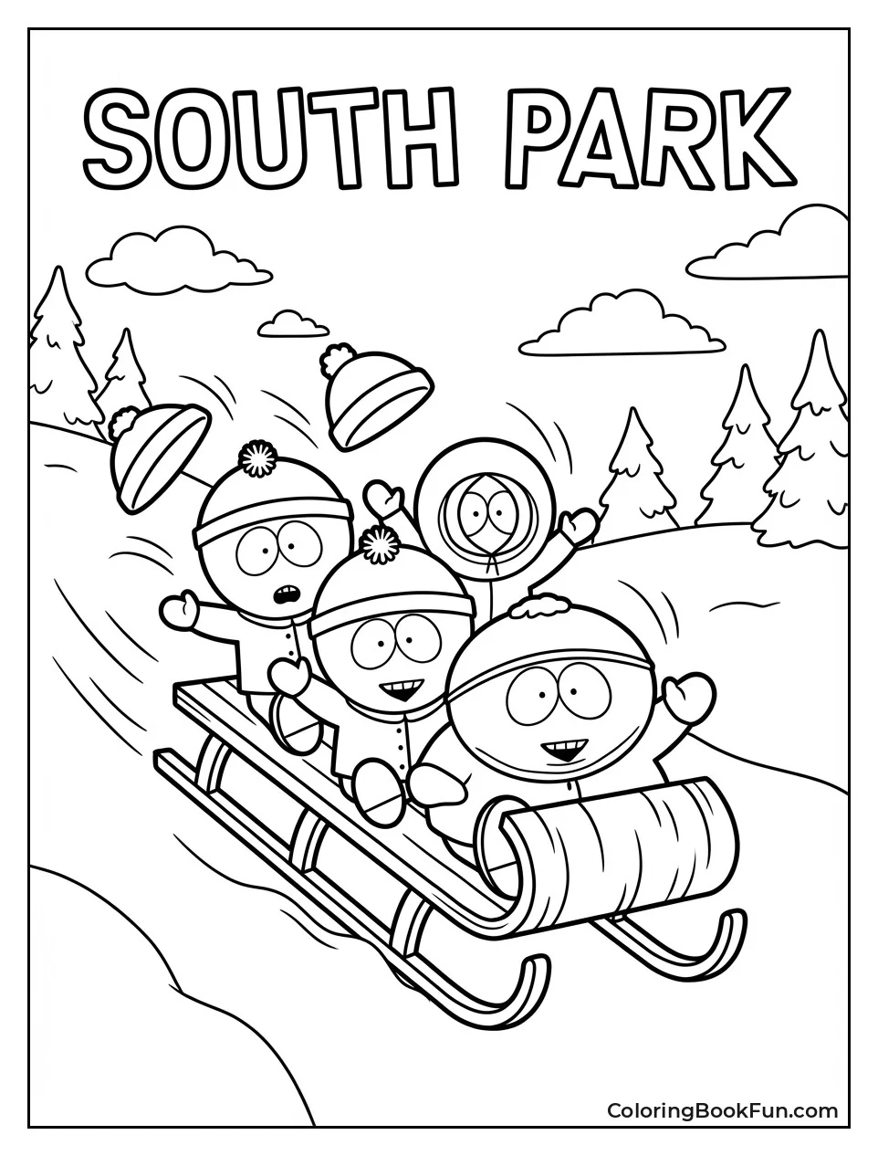 Boys Sledding Down Snowy Hill