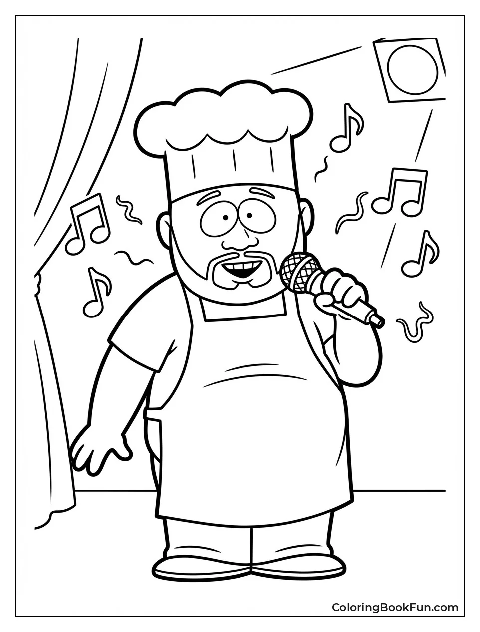 Chef Singing with Music Notes