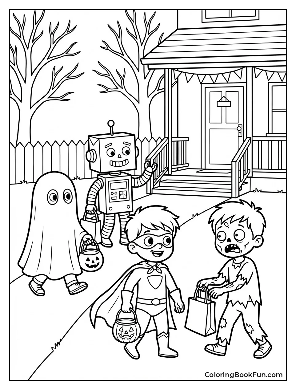 Boys Trick-or-Treating in Costumes