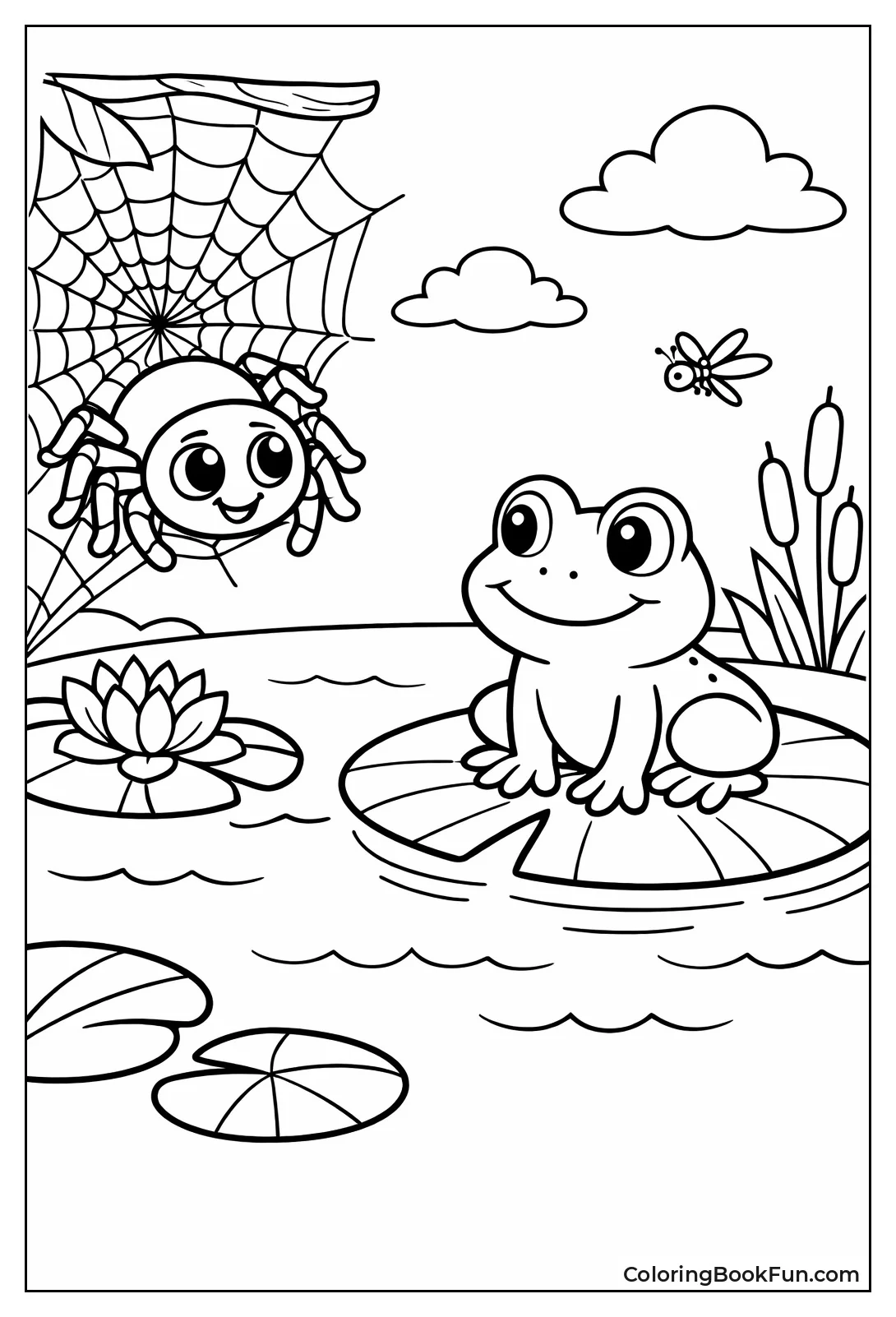 Spider Watches Frog on Leaf