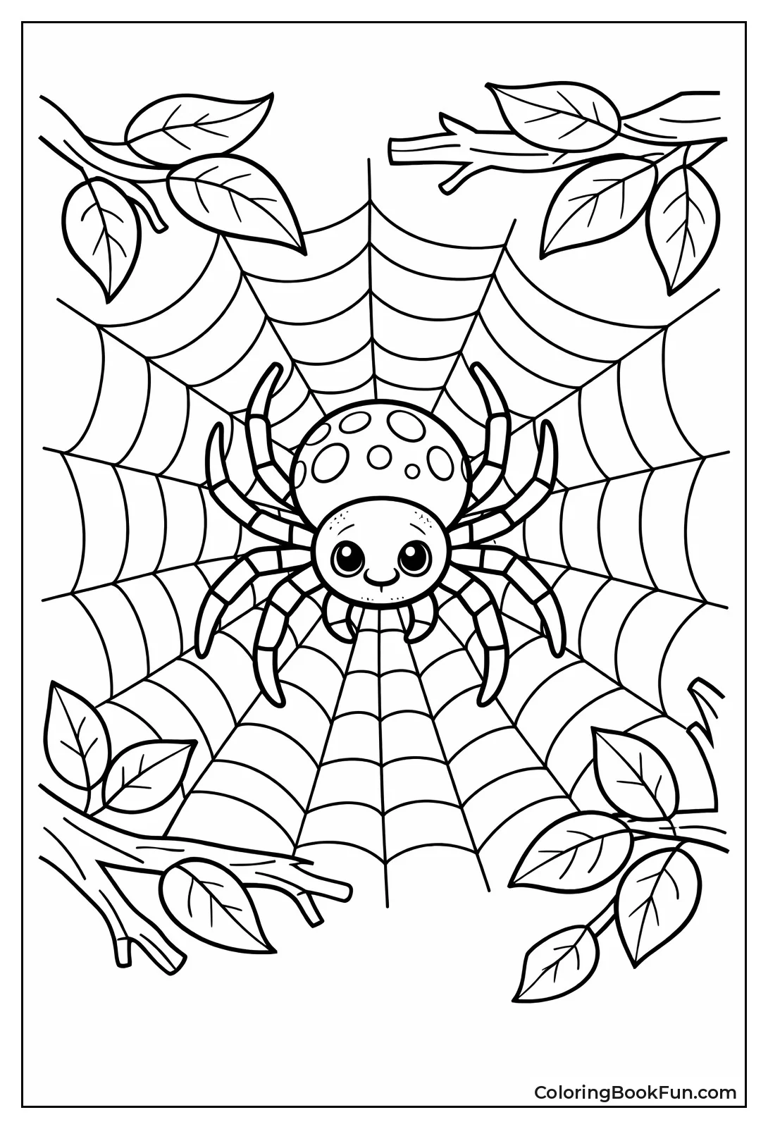 Spider Web in Forest Leaves