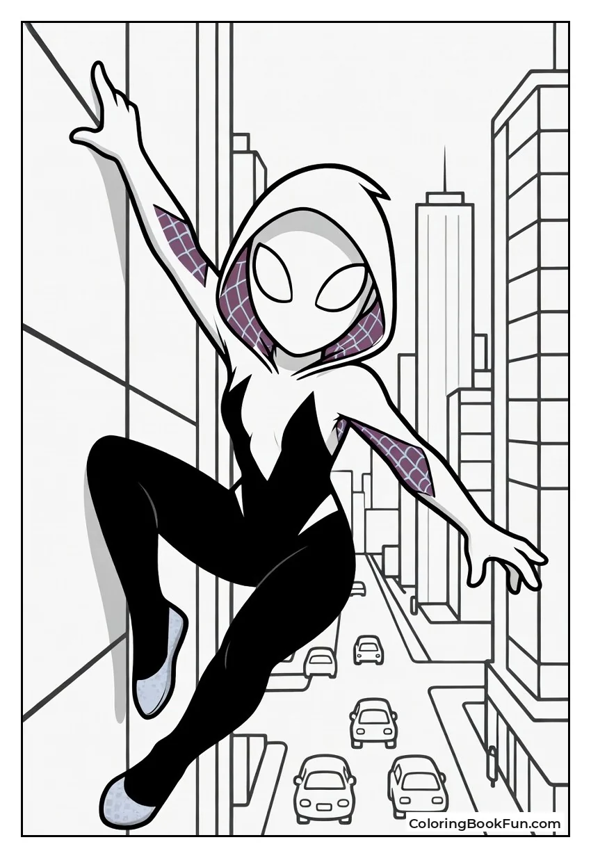 Spider-Gwen Climbs Tall Building