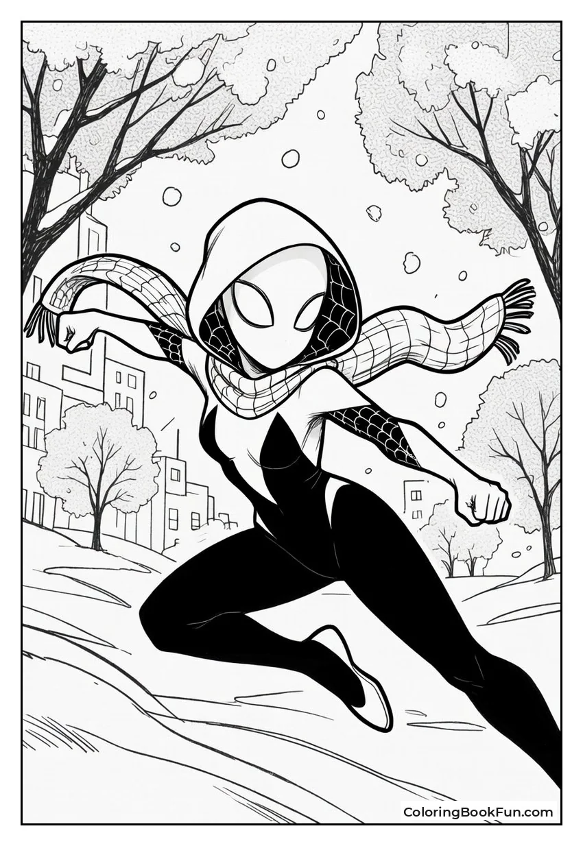 Spider-Gwen Swings in Snow