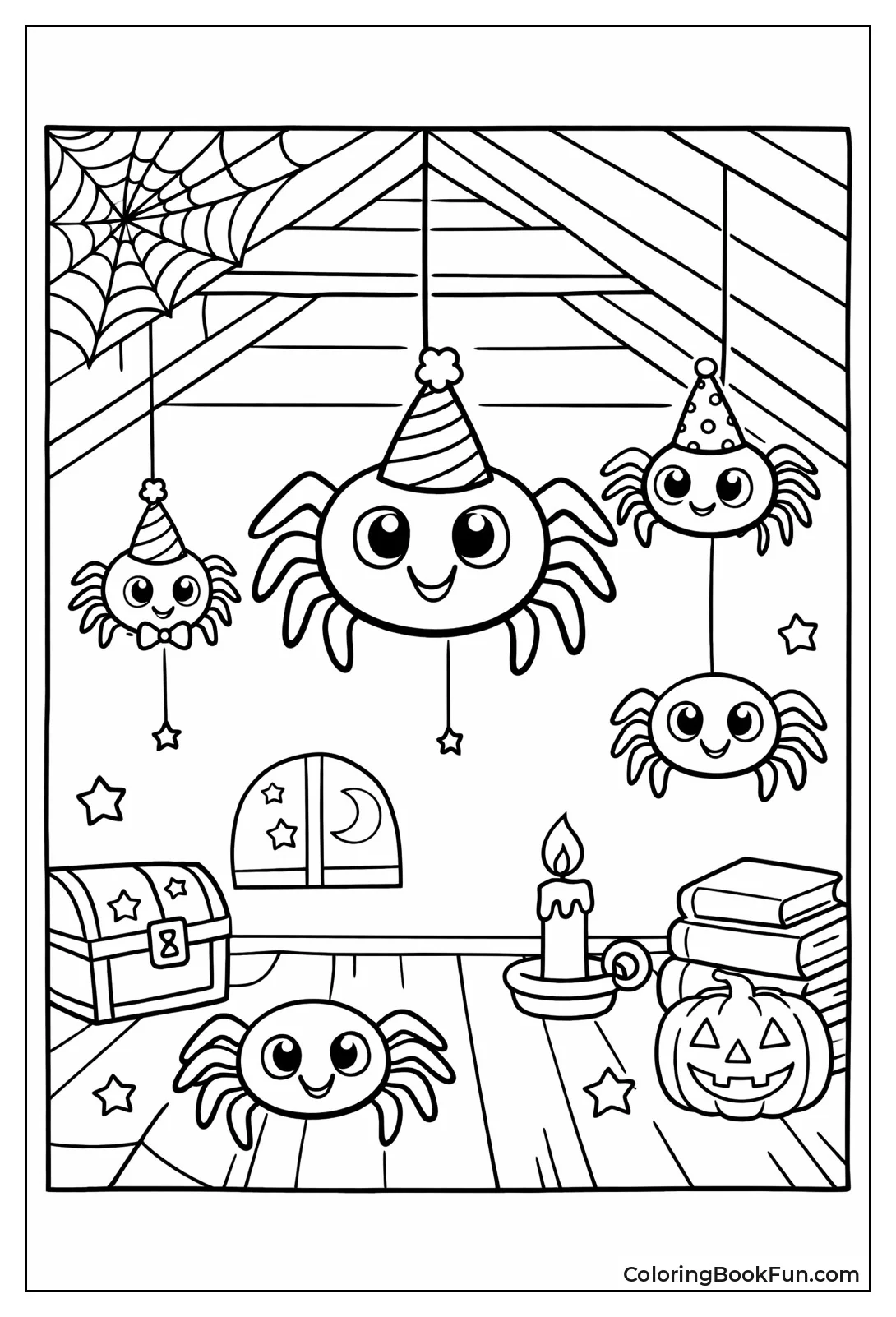 Cartoon Spiders Party in Attic