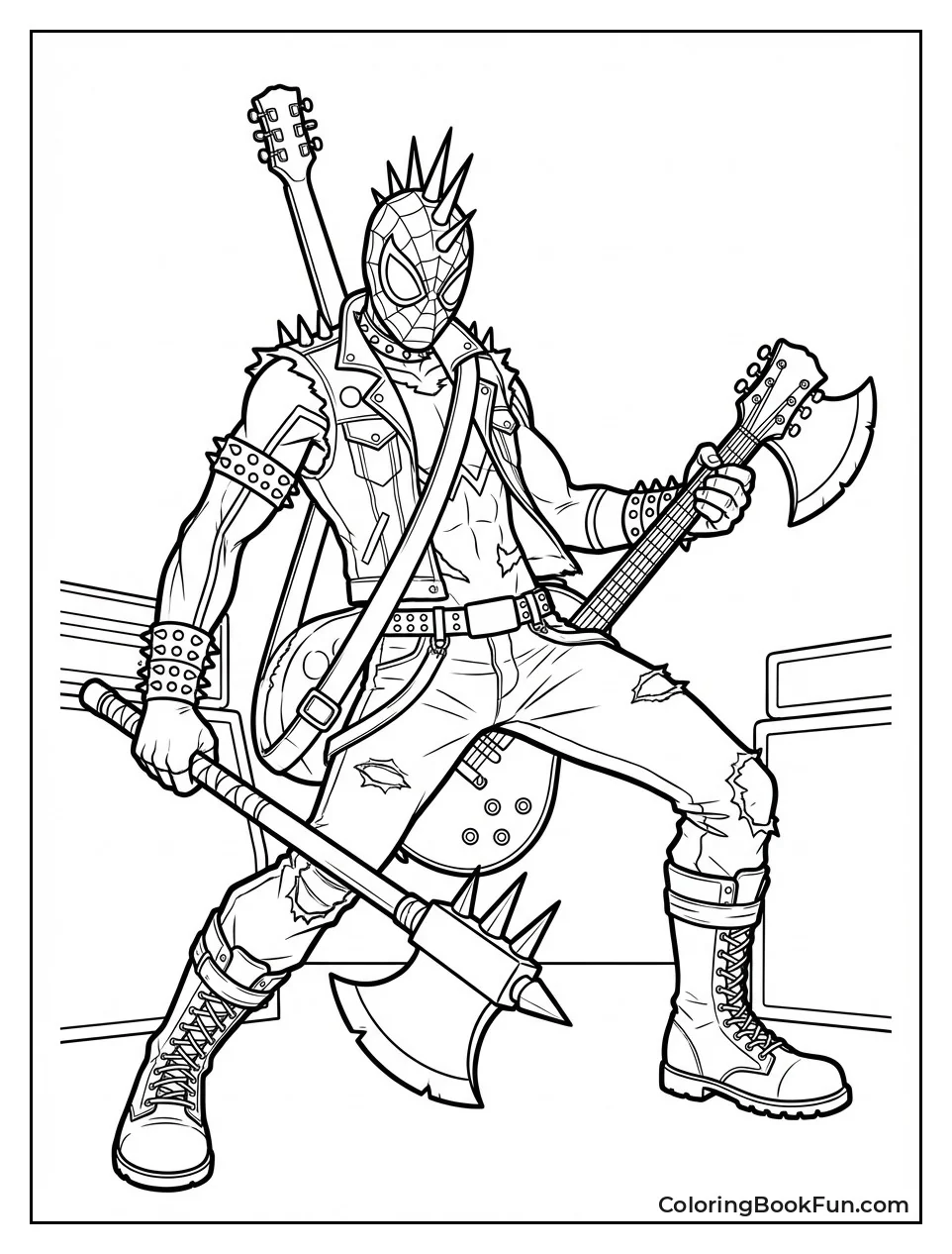 Spider-Punk Poses with Guitar