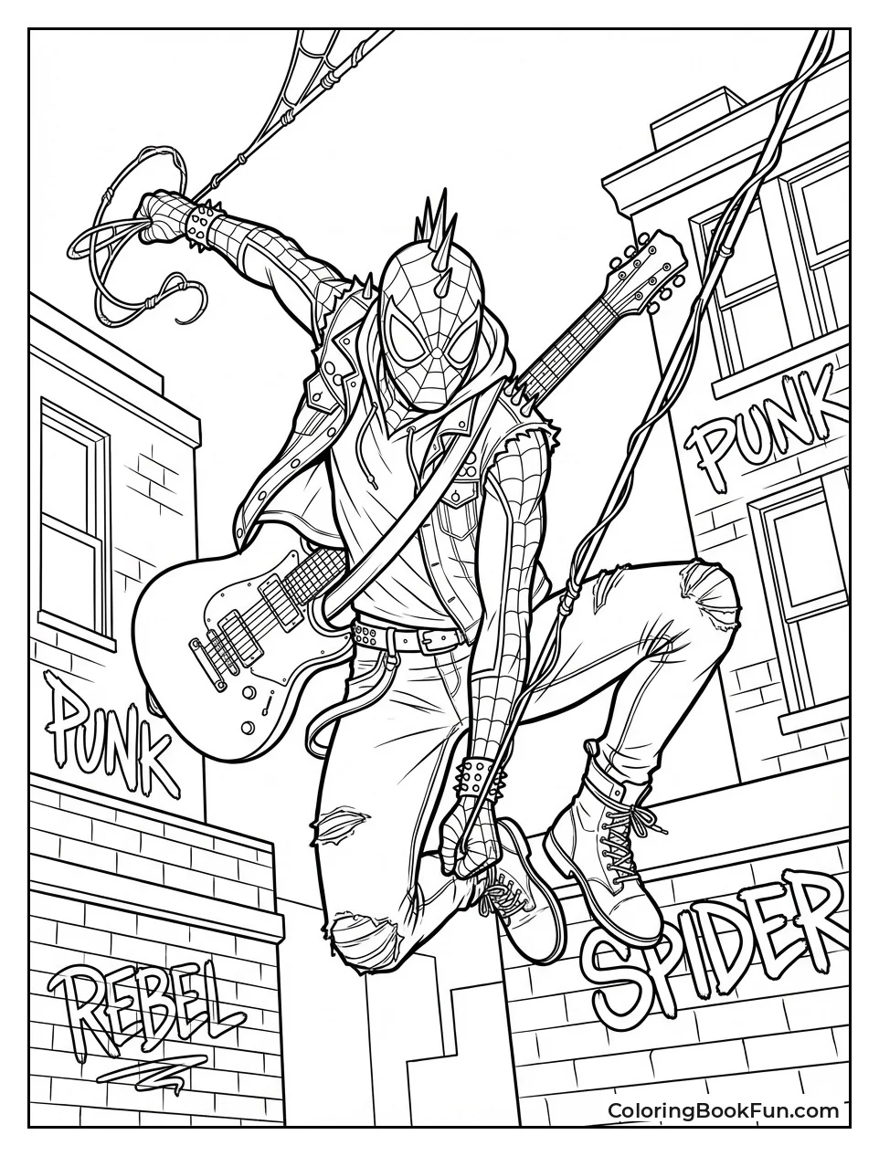 Spider-Punk Swings with Guitar