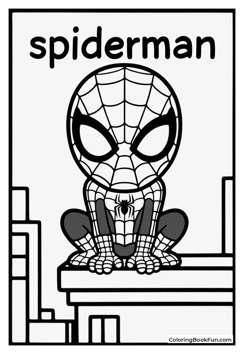 Spider-Man Crouches on Ledge