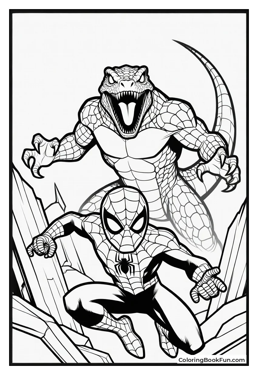 Spiderman Battles Lizard Villain