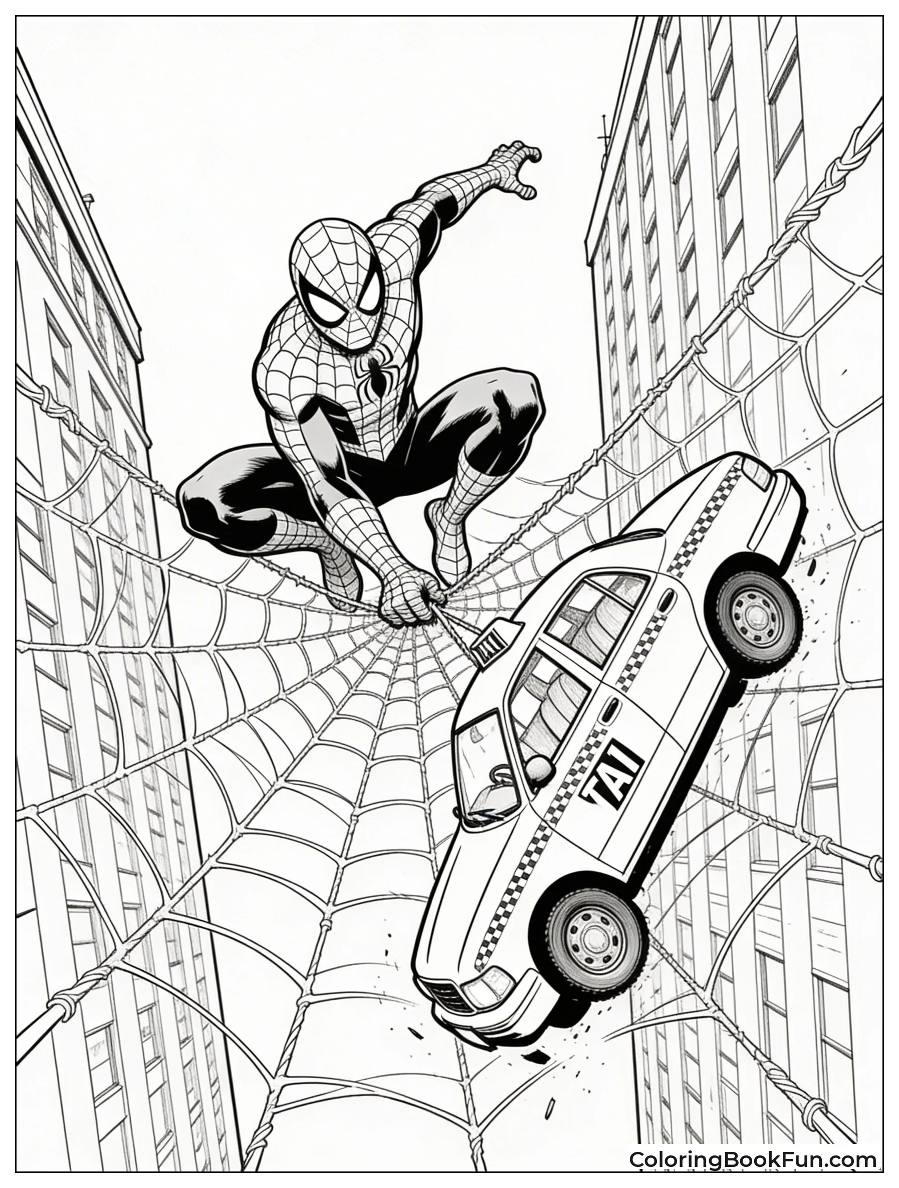 Spider-Man Catches Falling Taxi