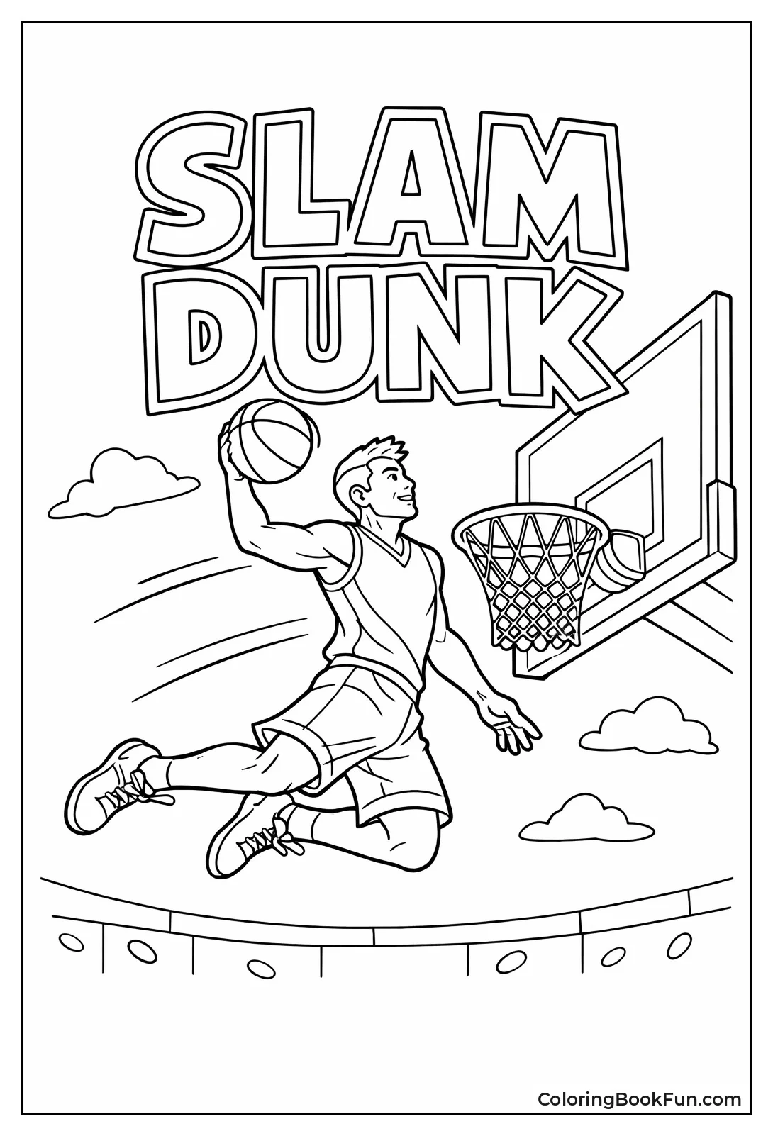 Basketball Player Slam Dunks Ball