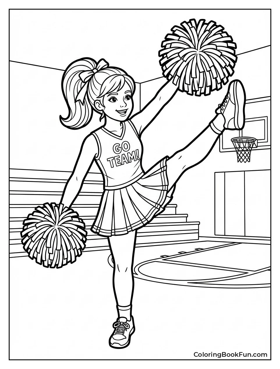 Cheerleader Kicks High with Pom-Poms