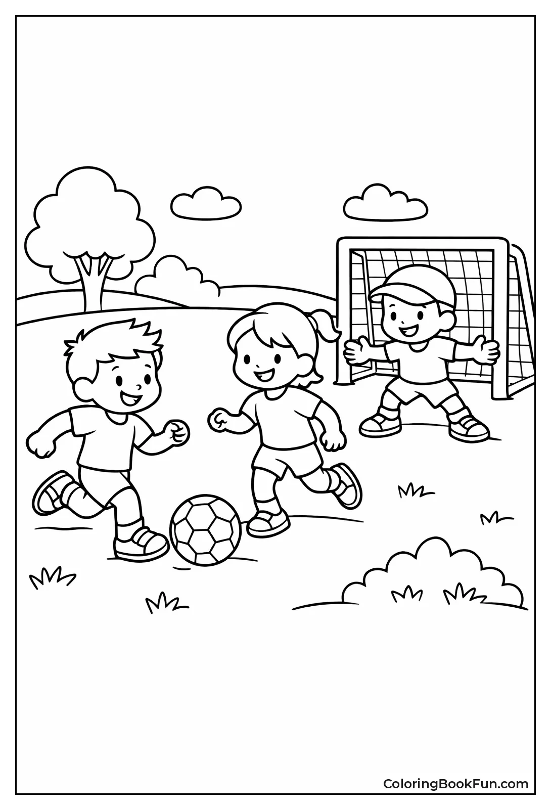 Kids Play Soccer in Park