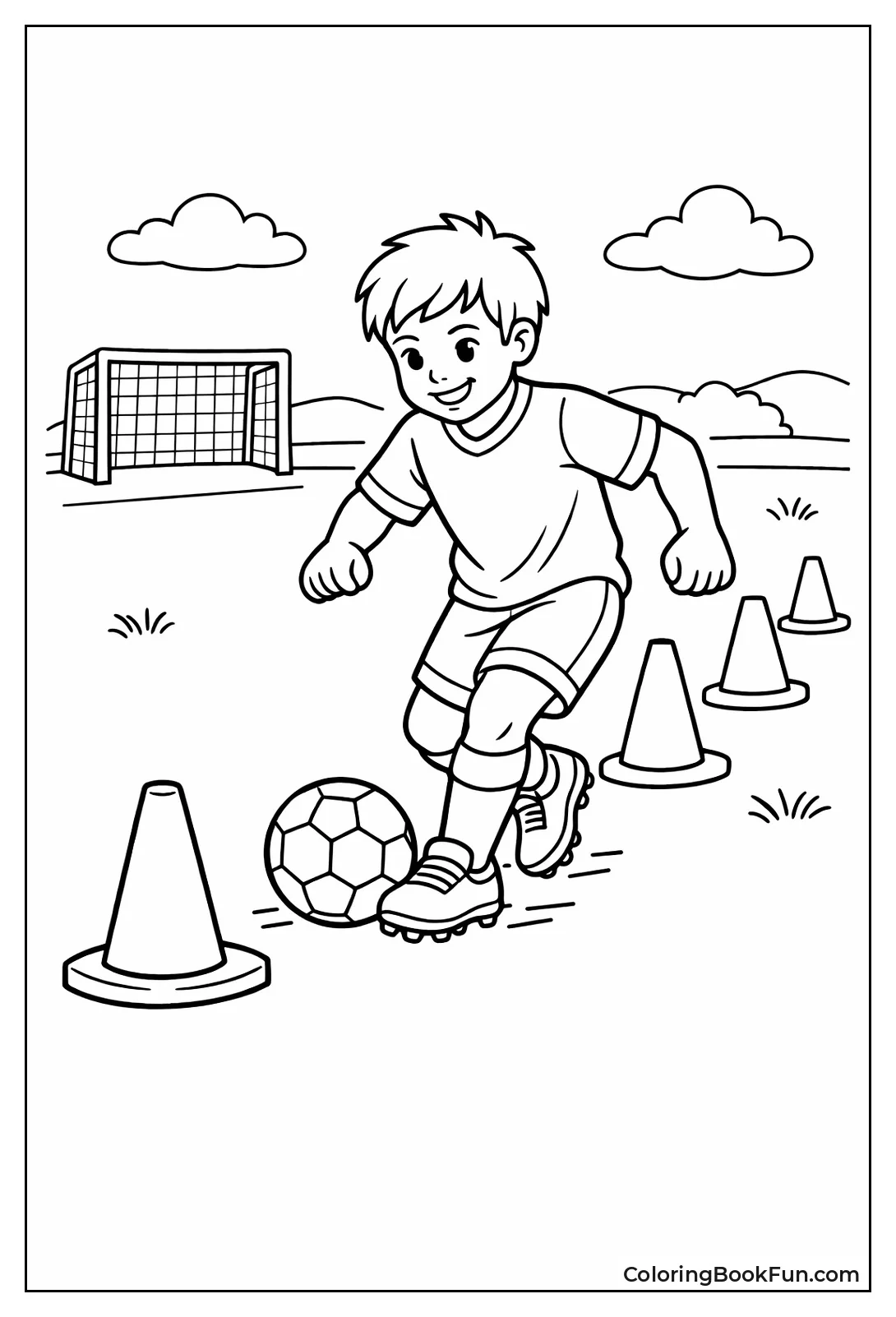 Soccer Player Dribbles through Cones