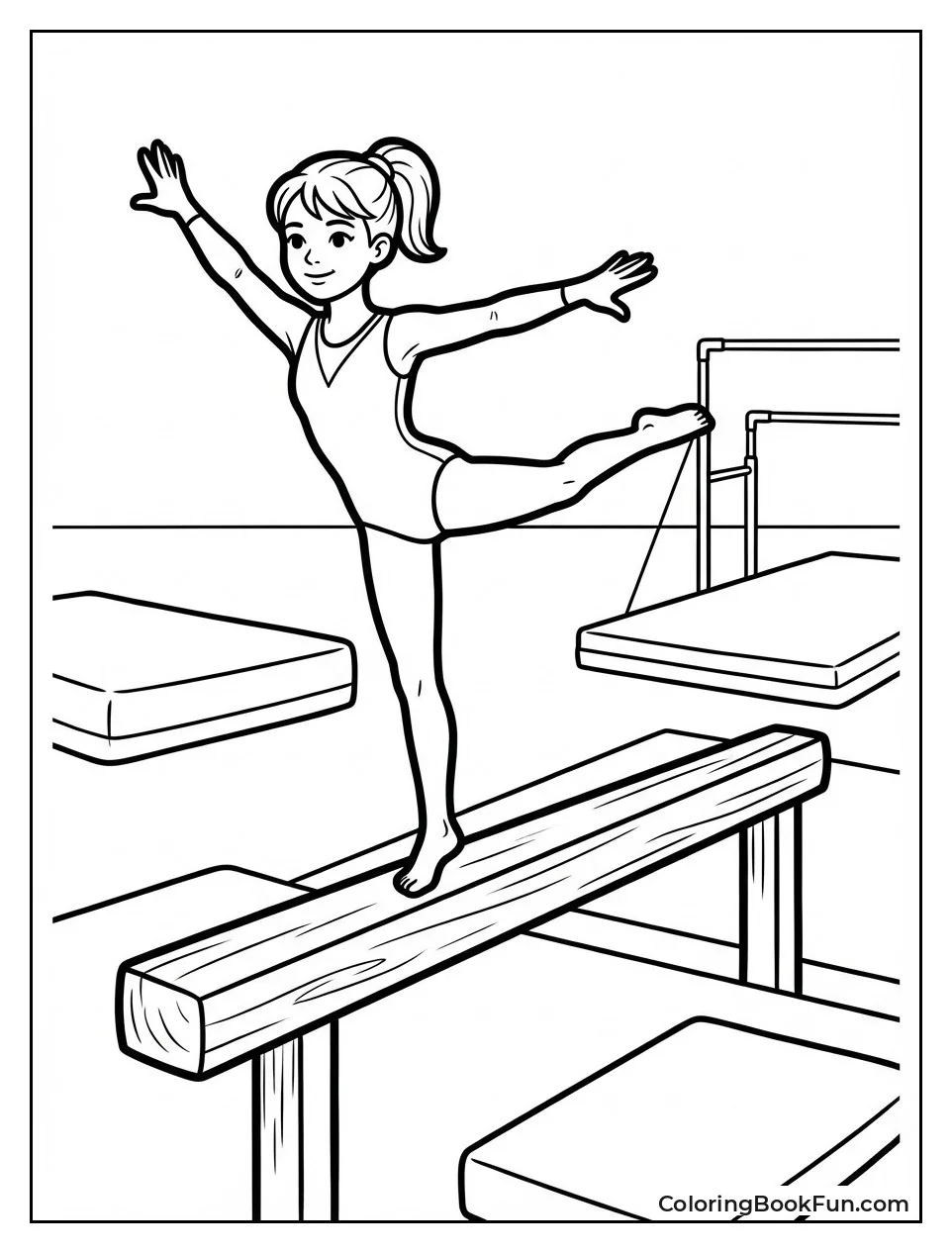 Gymnast Poses on Balance Beam