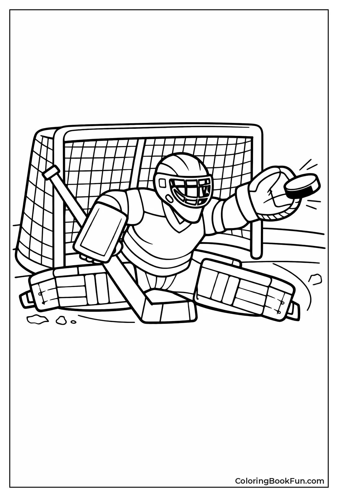 Hockey Goalie Blocks Puck Shot