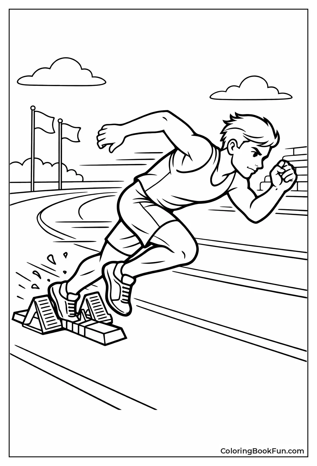 Runner Sprints from Starting Blocks