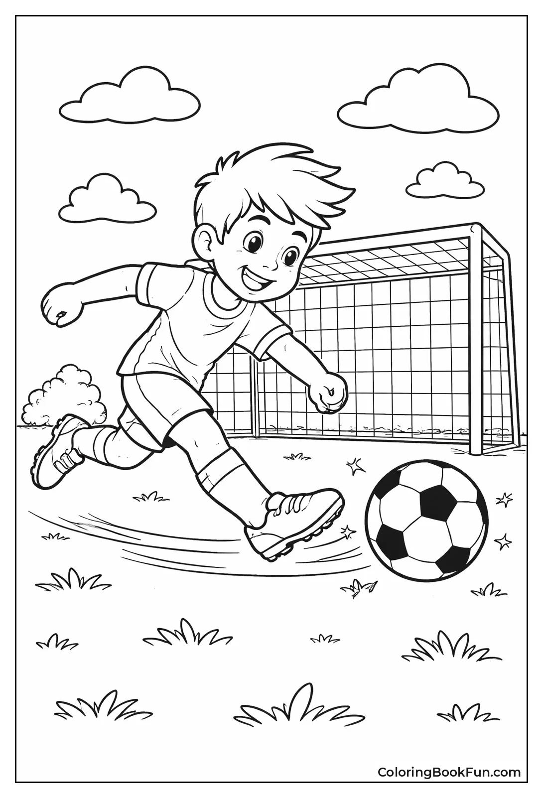 Soccer Player Kicking Ball to Goal