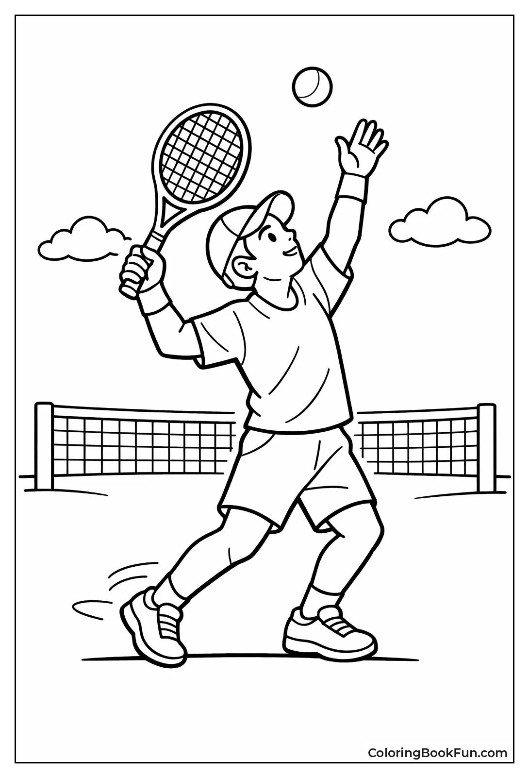 Tennis Player Serves Ball High