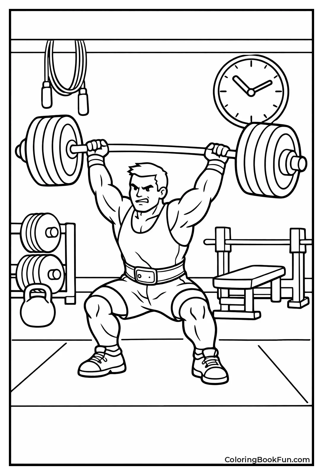 Weightlifter Presses Barbell Overhead