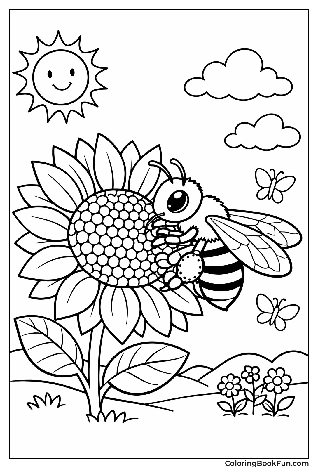 Bee Pollinating Big Sunflower