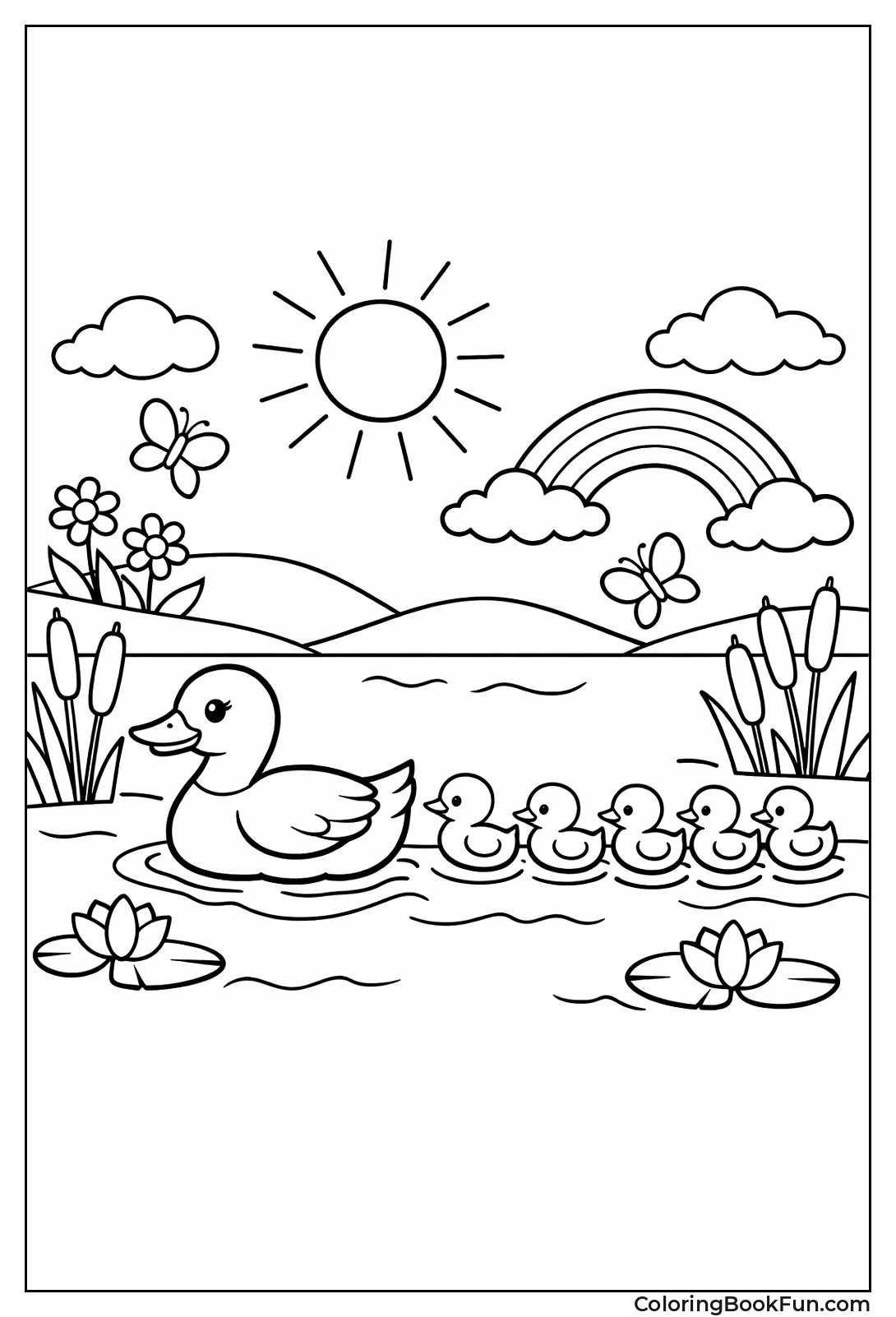 Ducklings Swimming with Mama