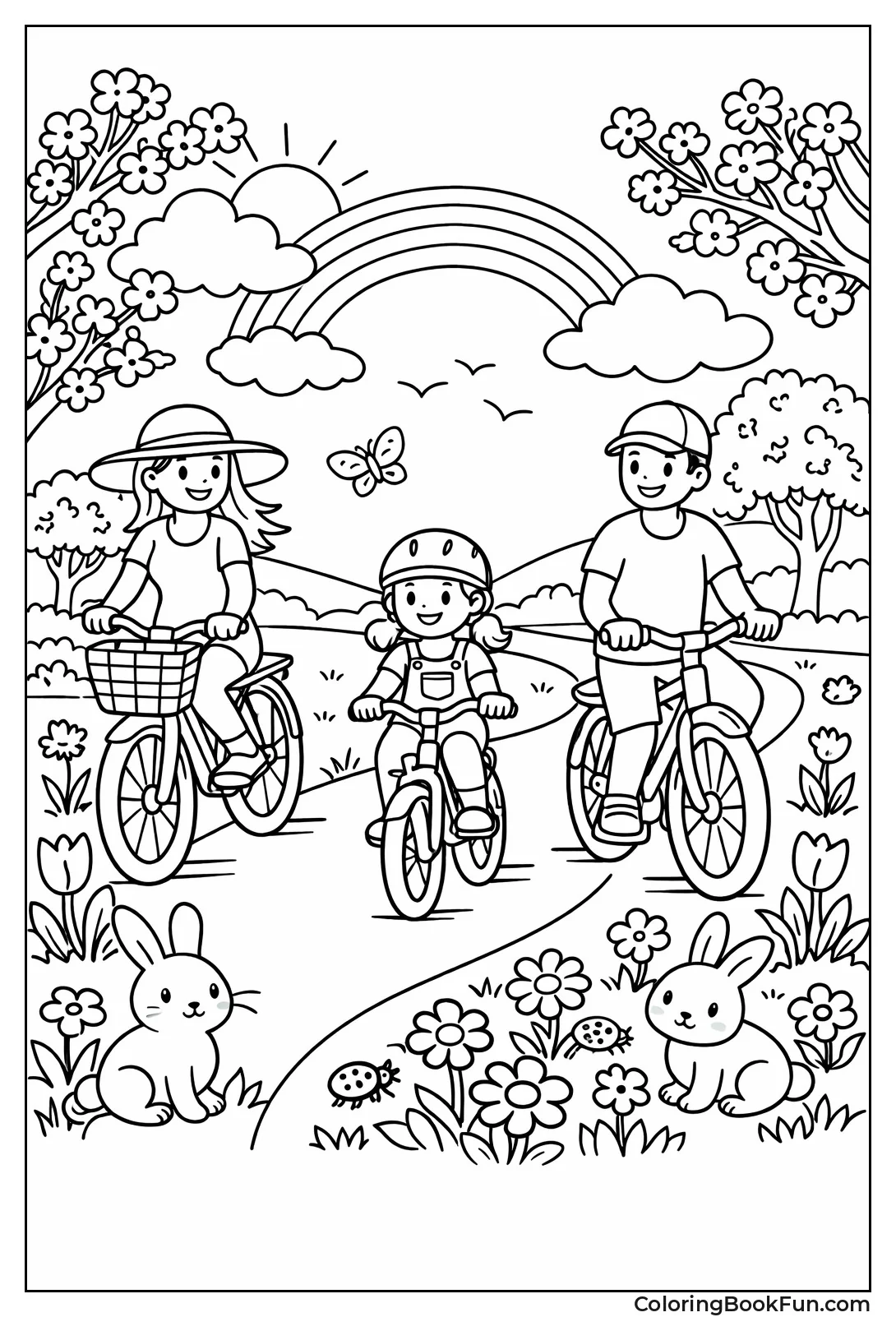 Family Biking through Blossoms