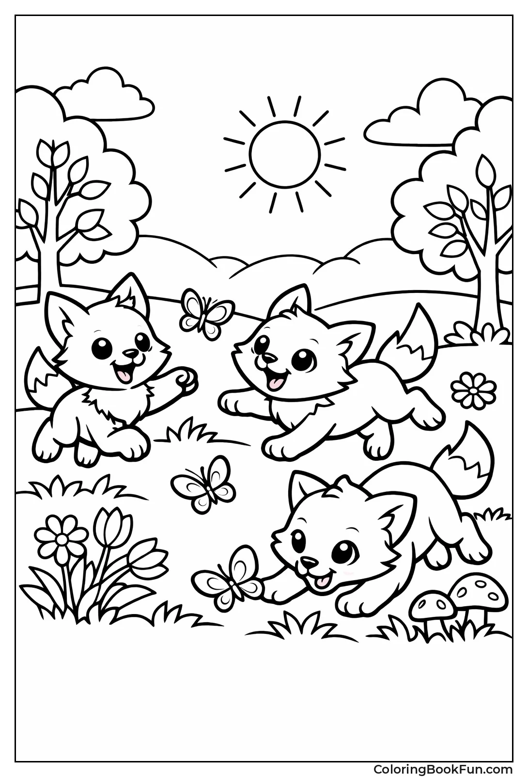 Fox Pups Chasing Butterflies