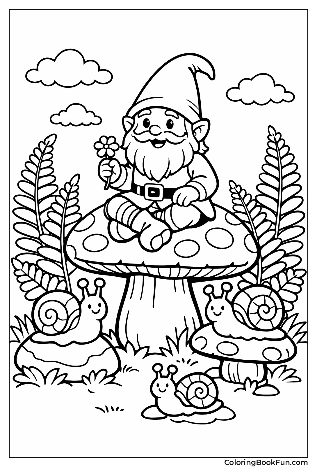Gnome Sitting on Mushroom