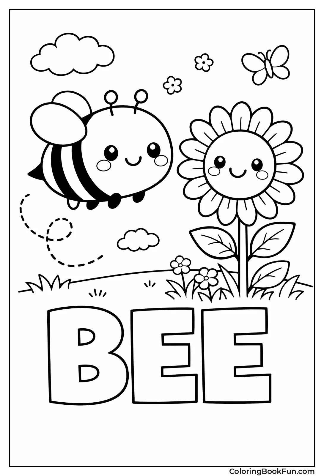 Cute Bee near Sunflower