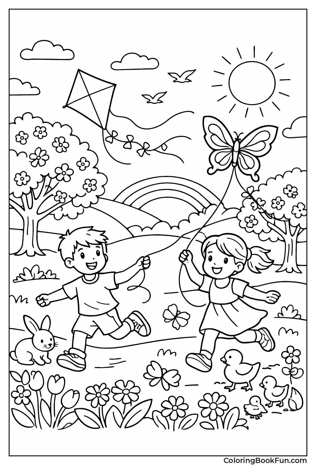 Kids Flying Colorful Kites