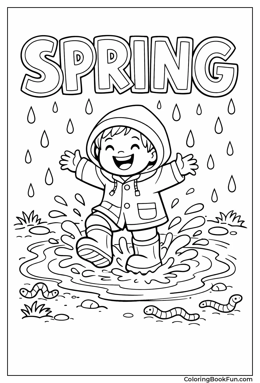 Child Jumping in Rain Puddle
