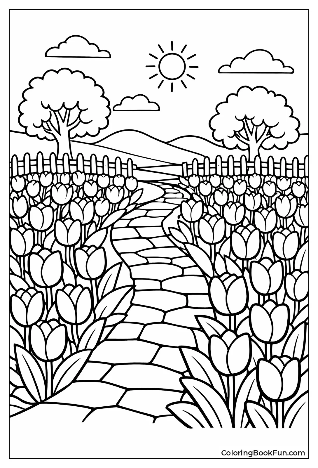 Blooming Spring Tulip Garden