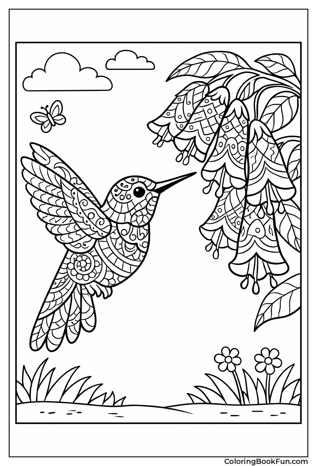 Zentangle Hummingbird and Flower