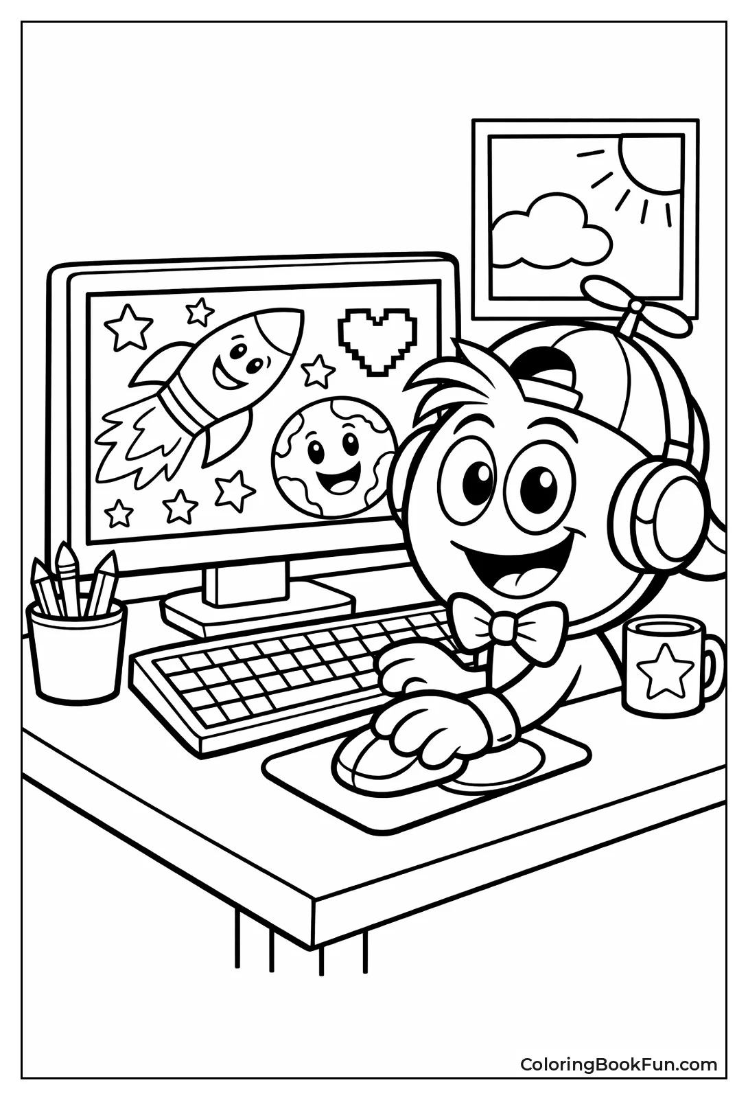 Mr Fun at Desktop Computer