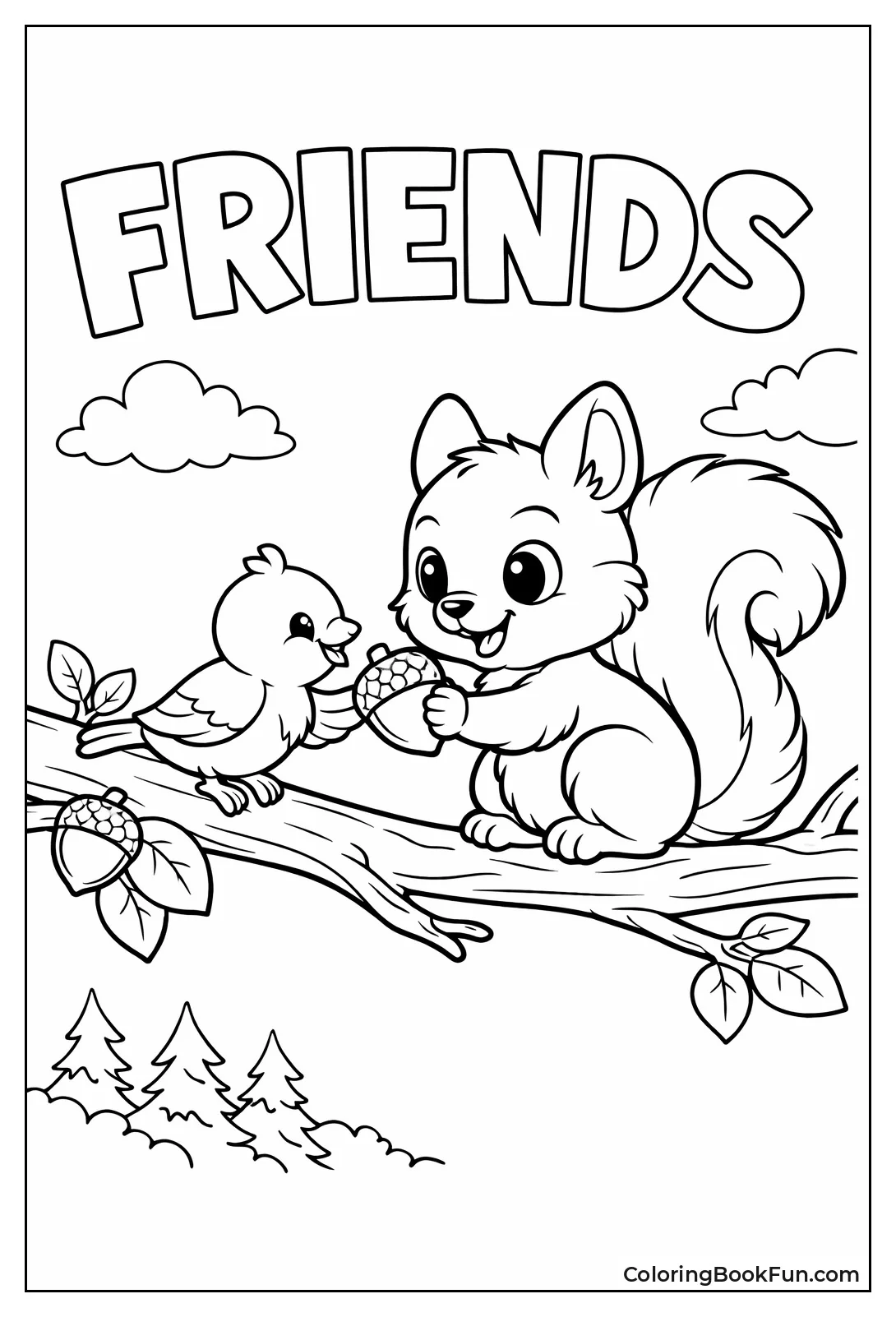 Squirrel Sharing Nut with Bird