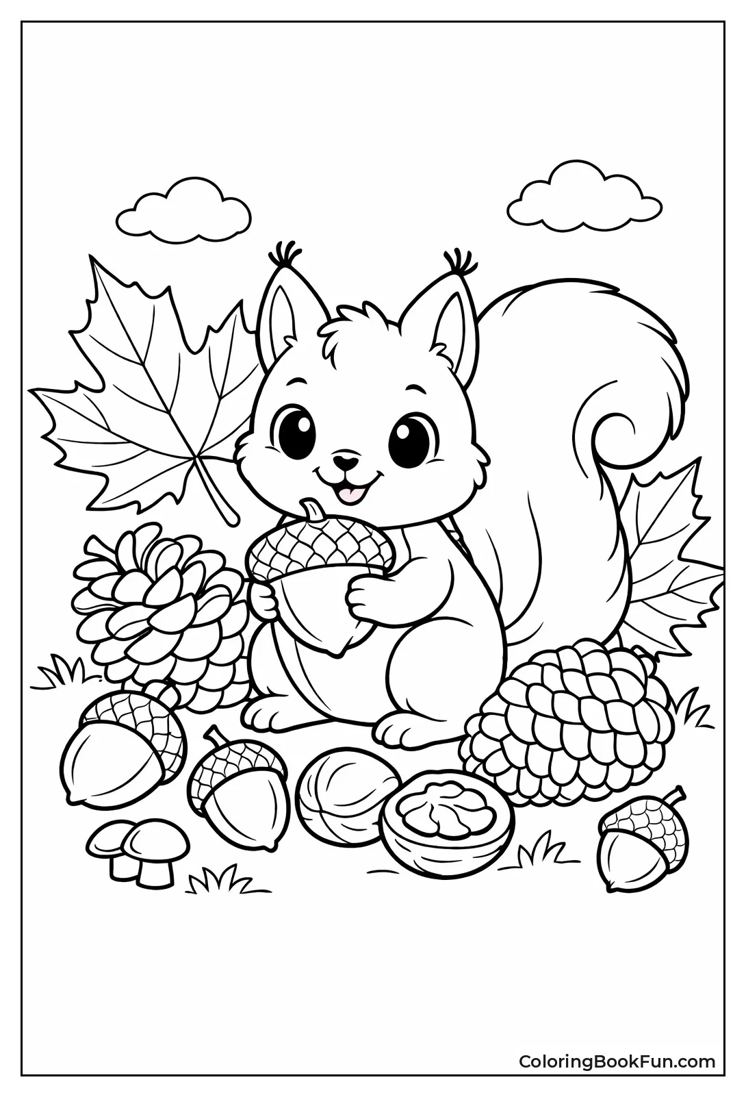 Squirrel Gathering Autumn Treasures