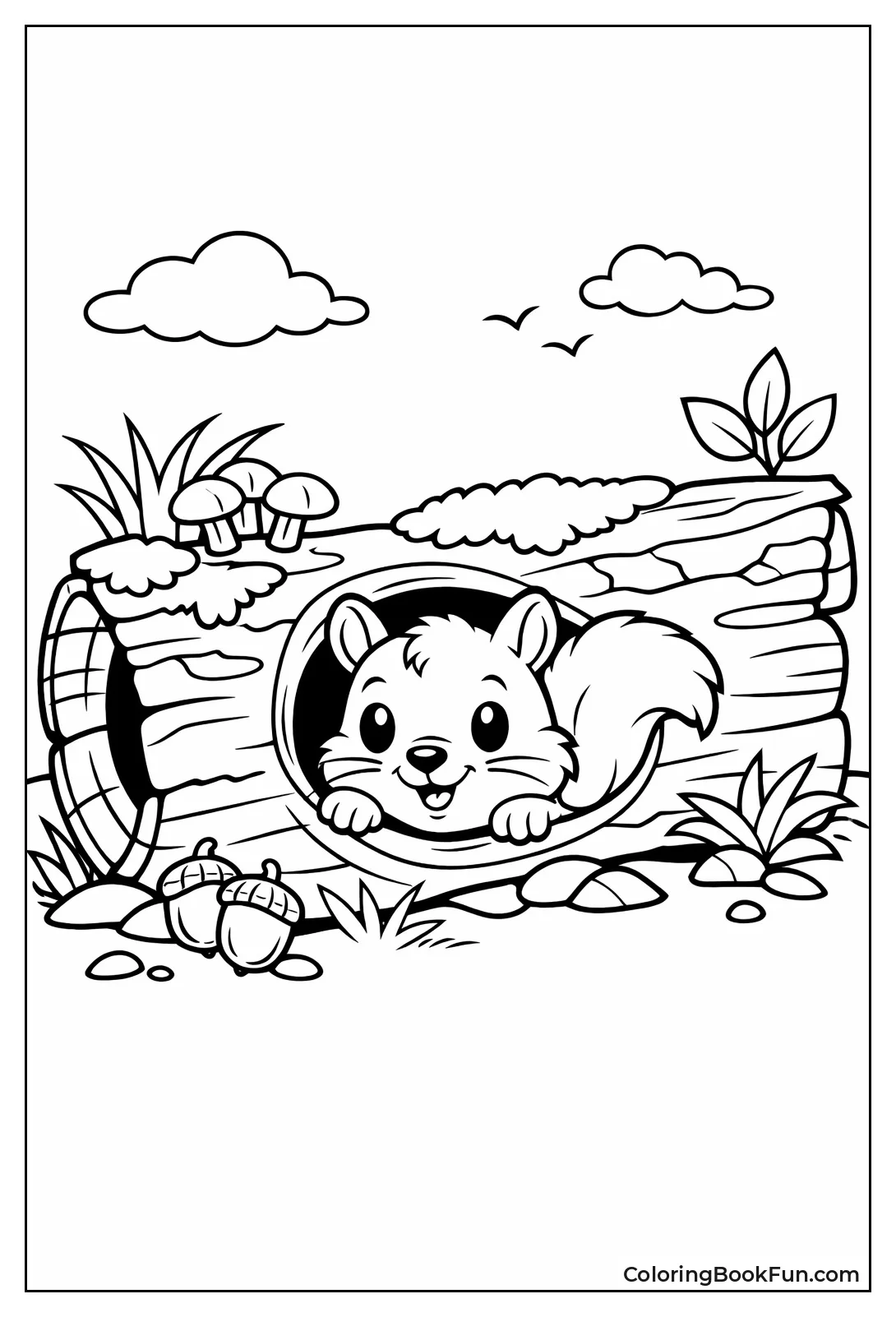 Squirrel Peeking from Log