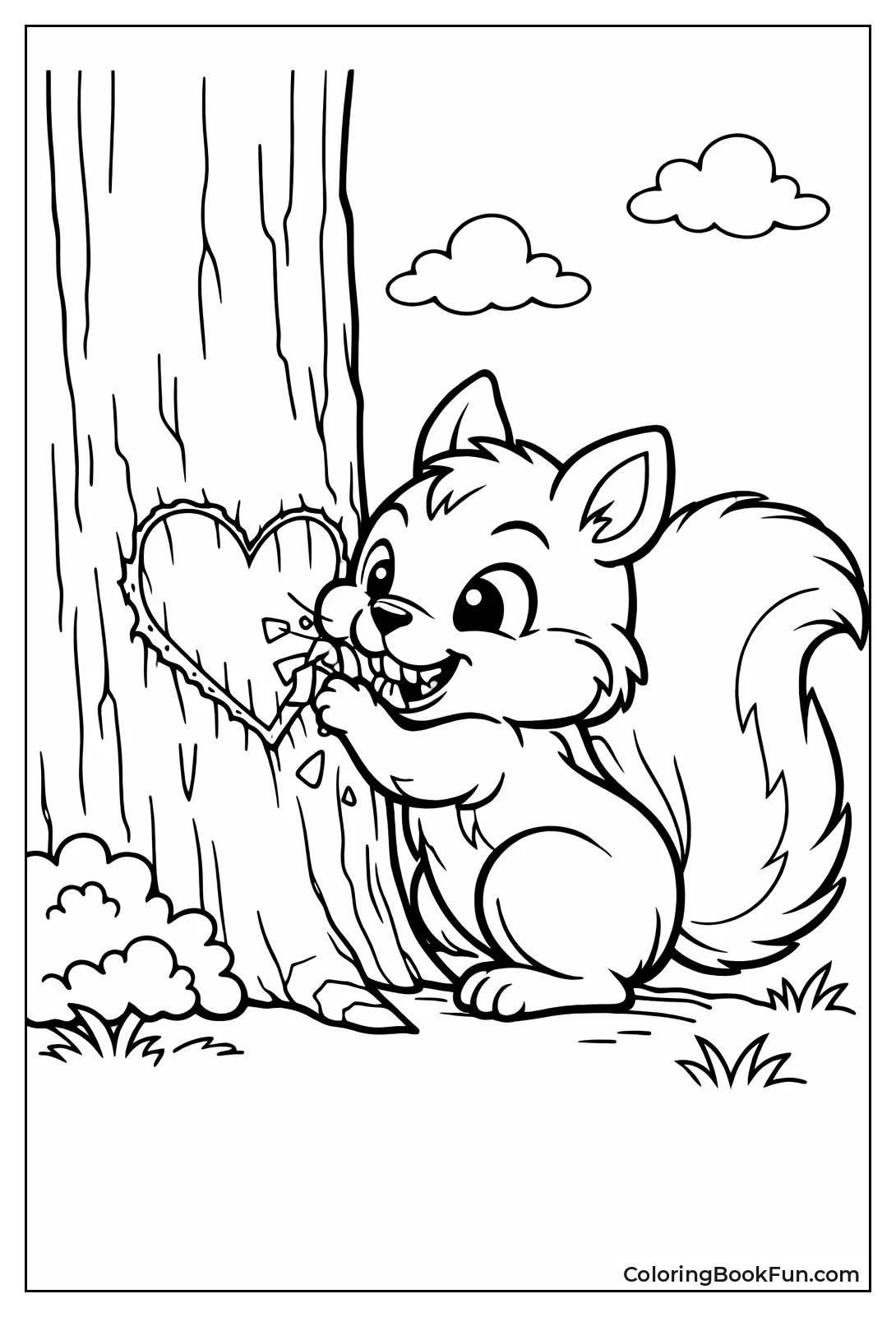 Squirrel Carving Bark Heart