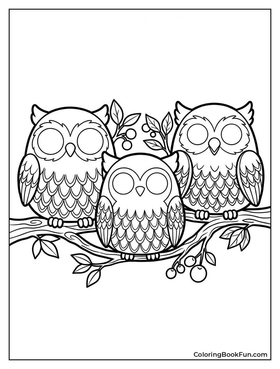 Owl Family on Branches