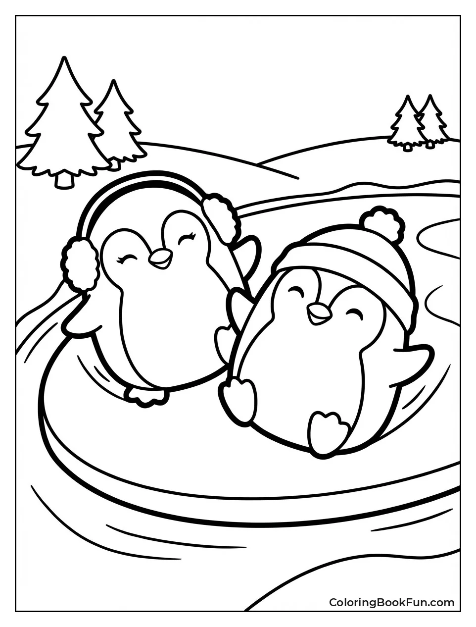 Penguins Sliding on Ice