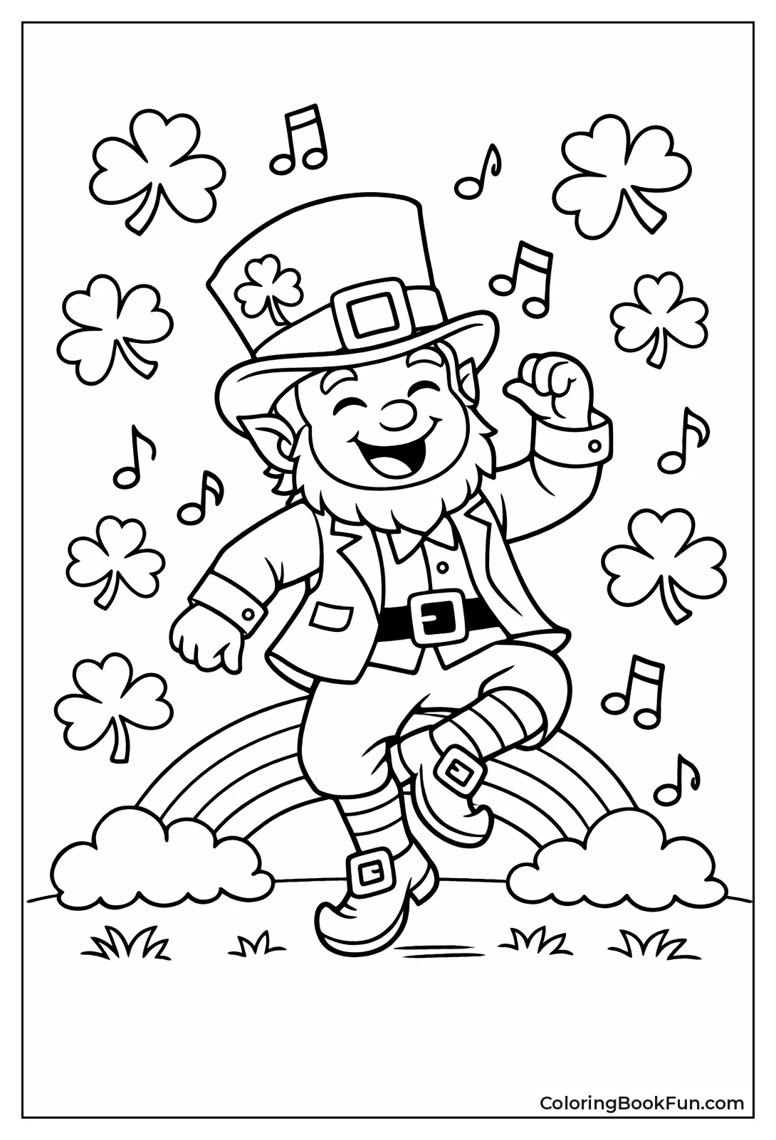 Dancing Leprechaun with Shamrocks
