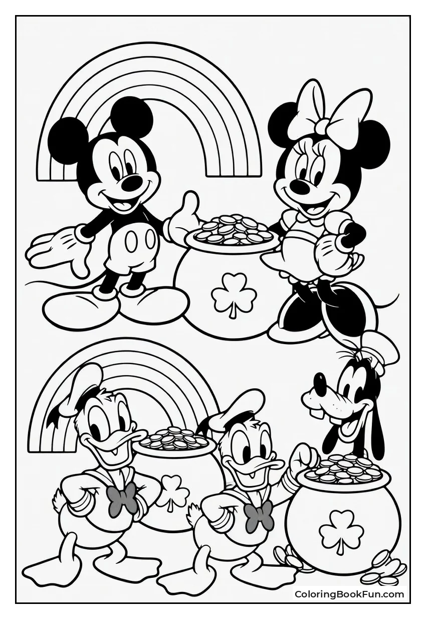 Mickey Celebrates with Shamrocks and Gold