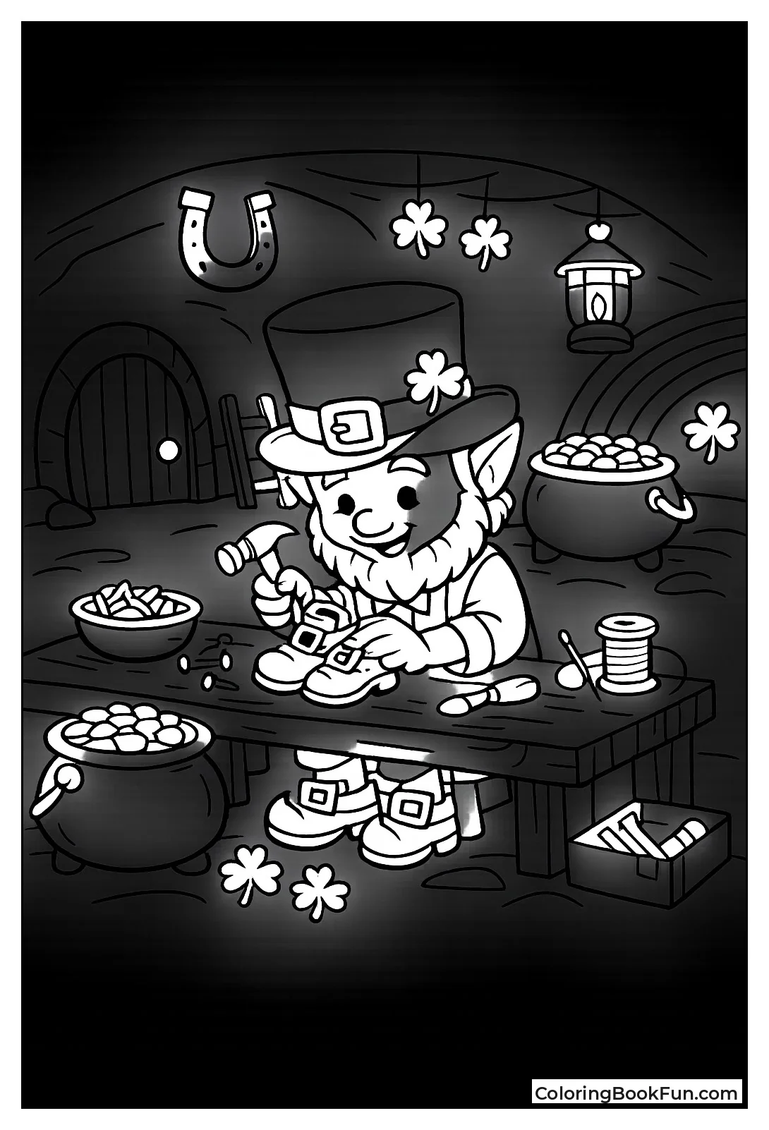 Leprechaun Cobbling Tiny Shoes