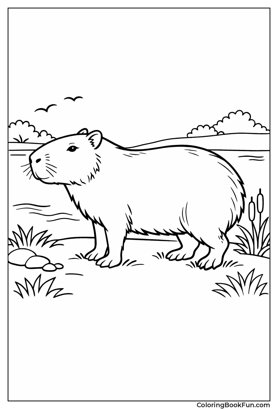 Standing Capybara on Grassy Bank