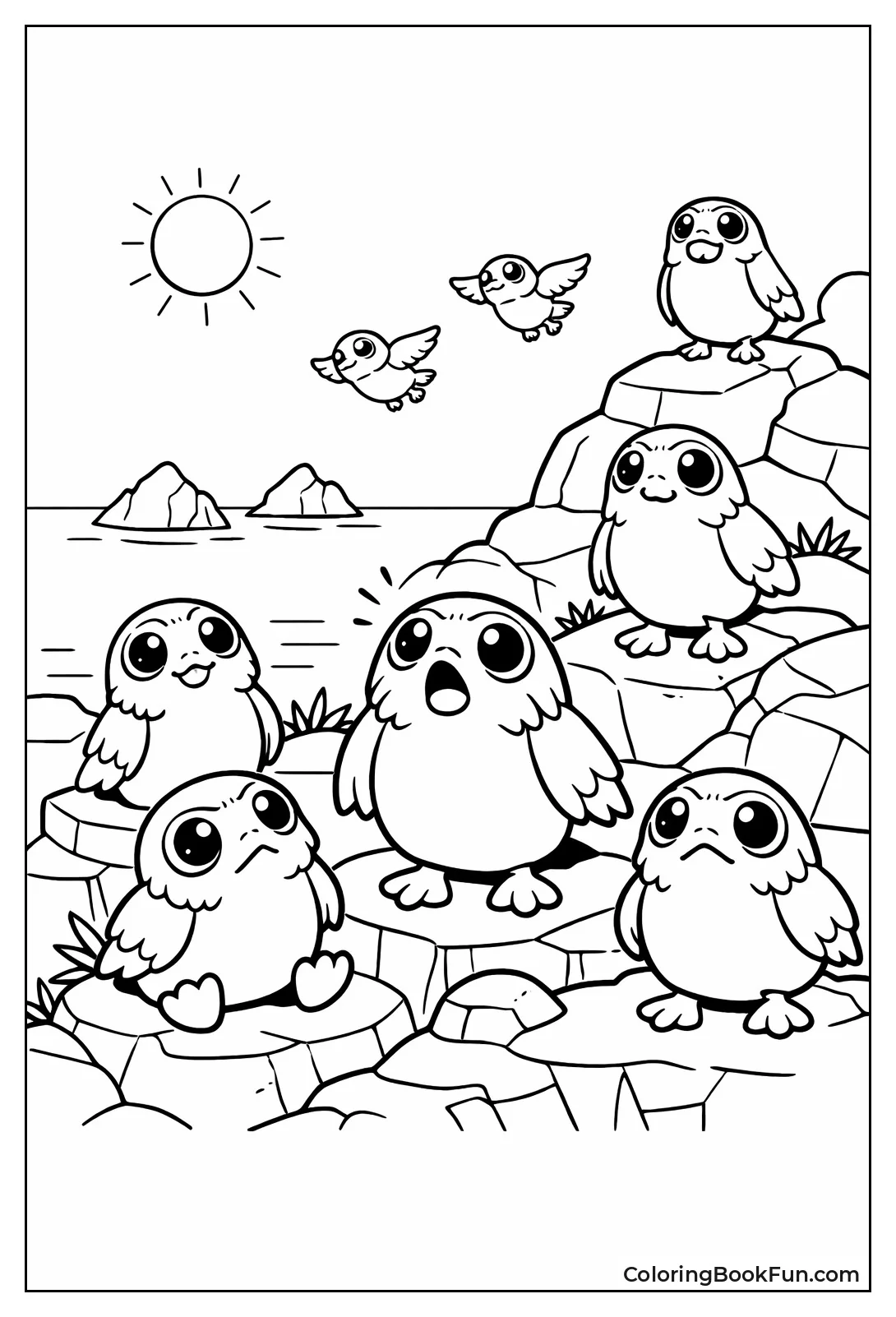 Porgs Sit on Rocky Cliffs