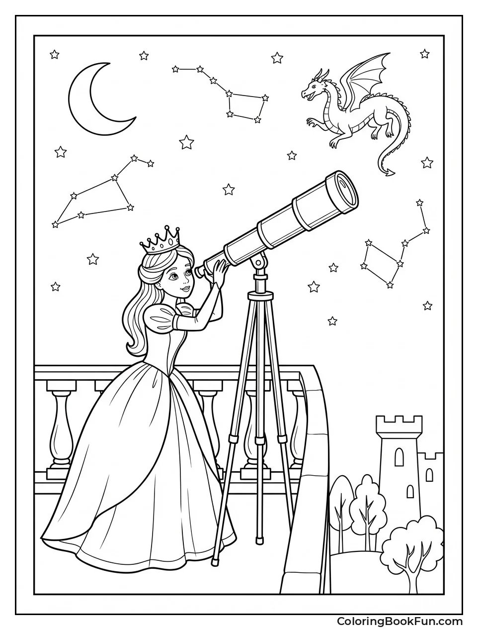 Princess Stargazing through Telescope